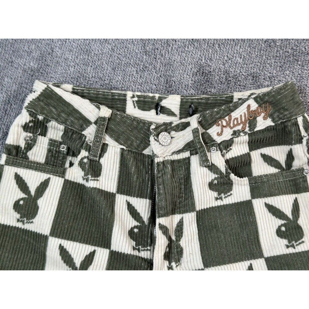 Pacsun PlayBoy Game Of Bunnies Corduroy Green Checkered 90’s Boyfriend Jeans 25